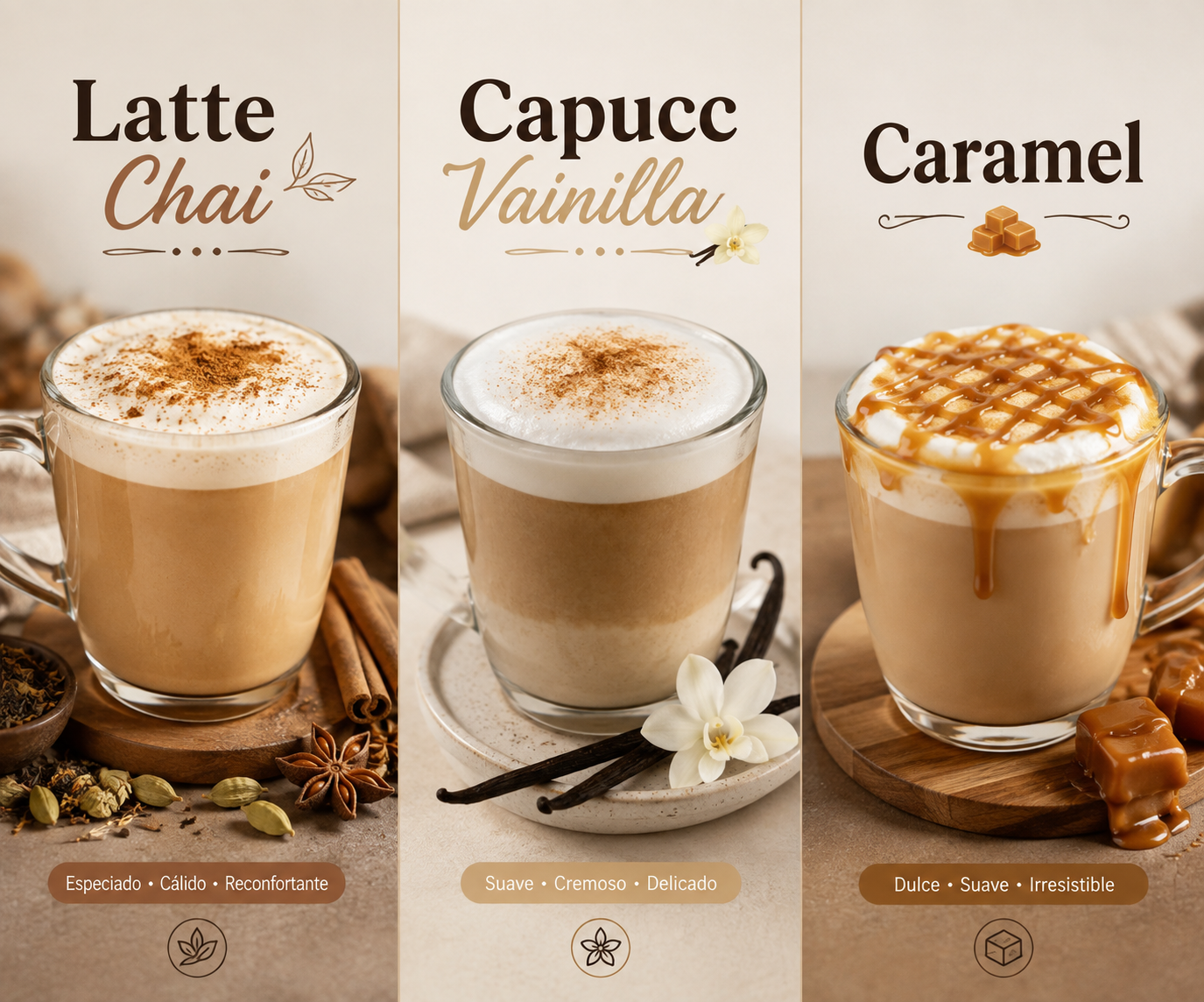 Latte Chai, Capuccino Vainilla o Caramel